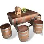 Bàn ghế thùng gỗ sồi trang trí tại Xưởng Bảo Long