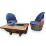 Bàn ghế gỗ trang trí bọc da tại Xưởng Bảo Long