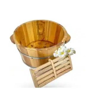 Chậu Ngâm Chân Gỗ Pơ Mu Có Hạt Massage Chân + Bàn Lăn