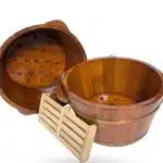 Chậu ngâm chân gỗ Pơ Mu màu hạt dẻ kèm bàn lăn massage tại Xưởng Bảo Long