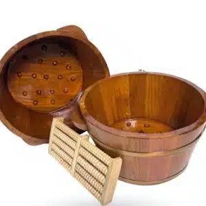 Chậu Ngâm Chân Gỗ Pơ Mu Màu Hạt Dẻ Kèm Bàn Lăn Massage
