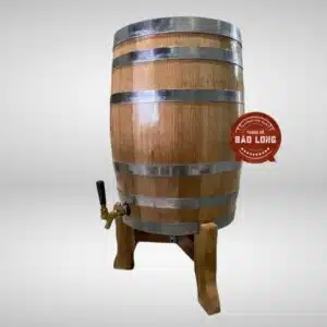 Thùng Rượu Gỗ Sồi 50L Đứng, Đai Inox, Lỗ To, VanCrom